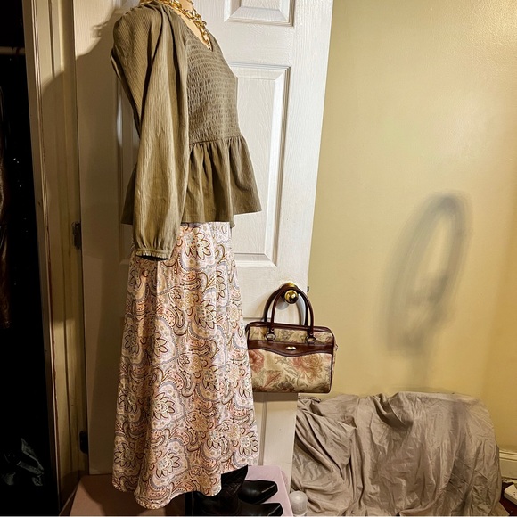 New Wms Tahari Linen Blend Paisley Pastel Festival Cottagecore Boho Midi Skirt 8 - Picture 5 of 12